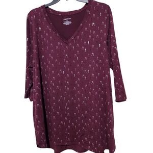 Lane Bryant Tunic Top Size 18-20 Purple Wine Glass Print 3/4 Sleeve